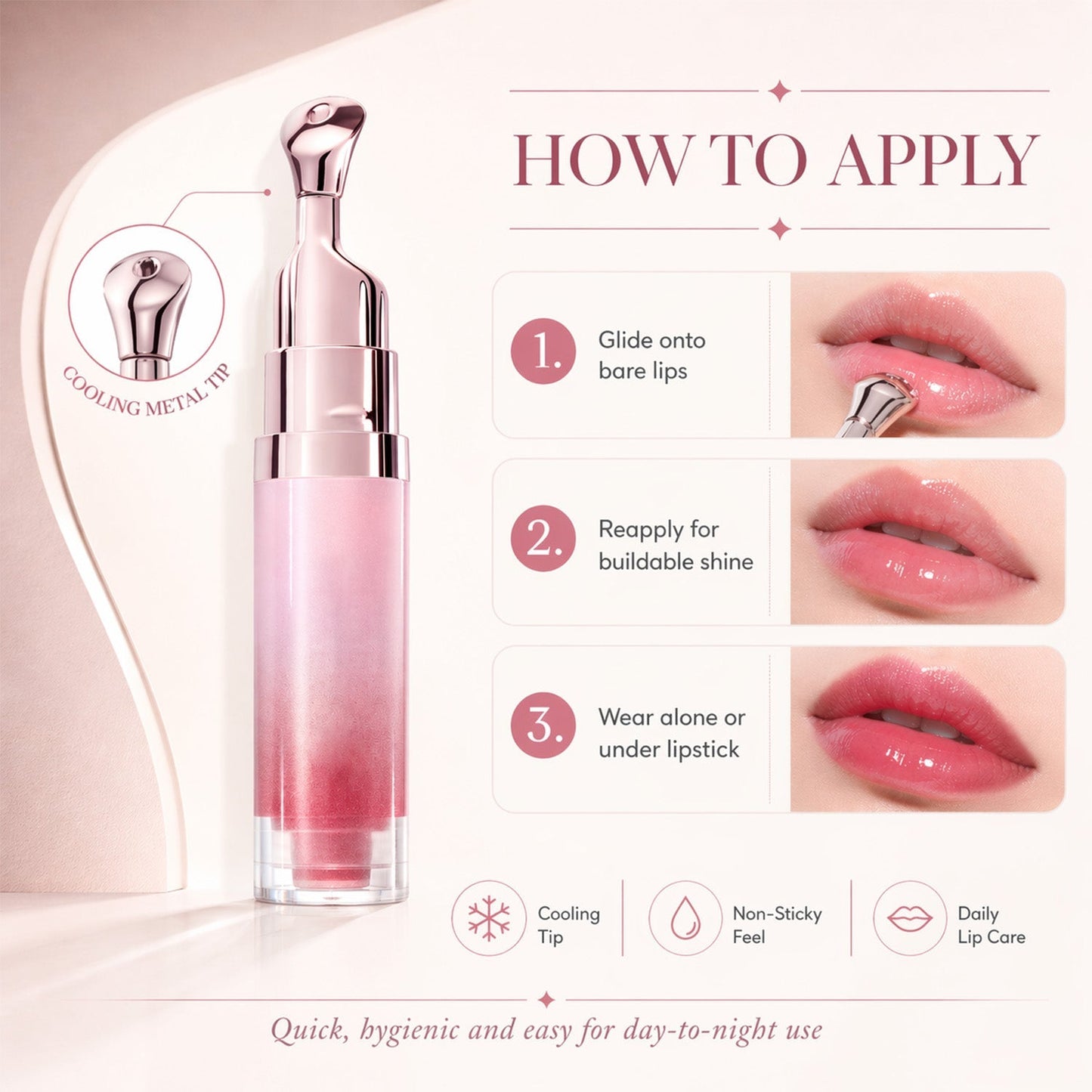 Hydrating Brightening Lip Serum with Peptides and Cooling Roller Applicator